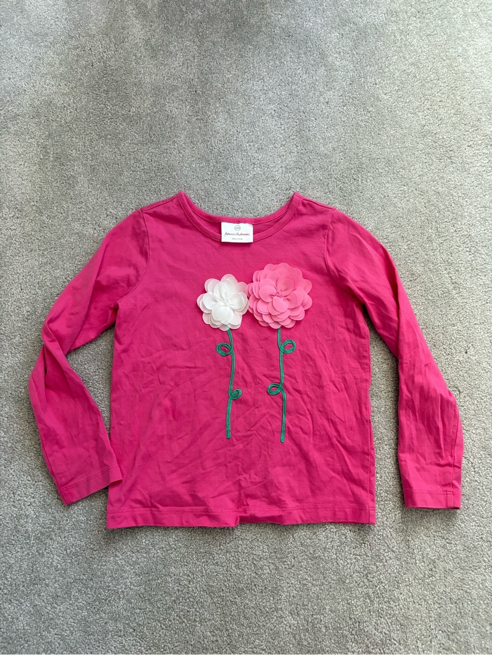 Hanna Andersson Hot Pink Long Sleeve Tee with Flower Appliqués
